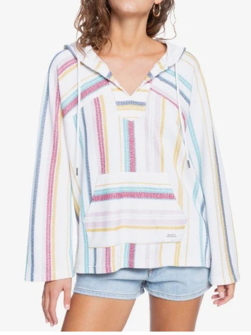 Roxy Wild and Free Hoodie Poncho Womens Medium Colorful Stripes Cotton